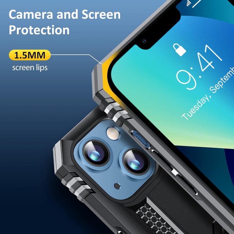iPhone 13/14 Fekete Ütésálló Tok Beépített Állvánnyal