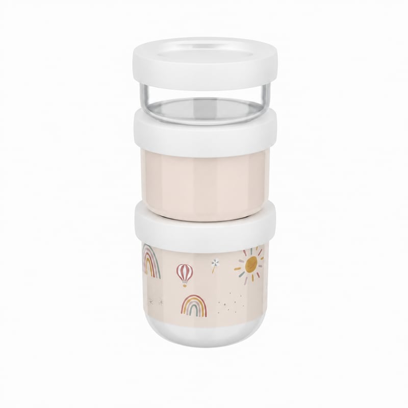 Súprava stohovateľných dóz na desiatu Mepal Mio, 2 ks, 100+175+275 ml, motív Sunshine & Rainbow, vhodné do mikrovlnnej rúry a umývačky riadu