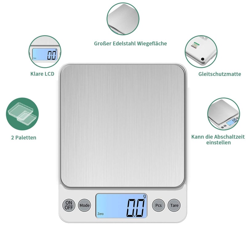 KUBEI Nagy Pontosságú Digitális Konyhai Mérleg 5kg/0.1g - USB Töltés, Rozsdamentes Acél