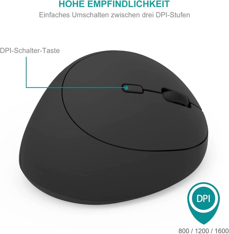 seenda Ergonomikus Vezeték Nélküli Egér - Vertikális Kialakítás, 2.4G USB Vevővel, 3 DPI Szint, 6 Gombos, Csendes Kattintás, PC/Laptop Kompa
