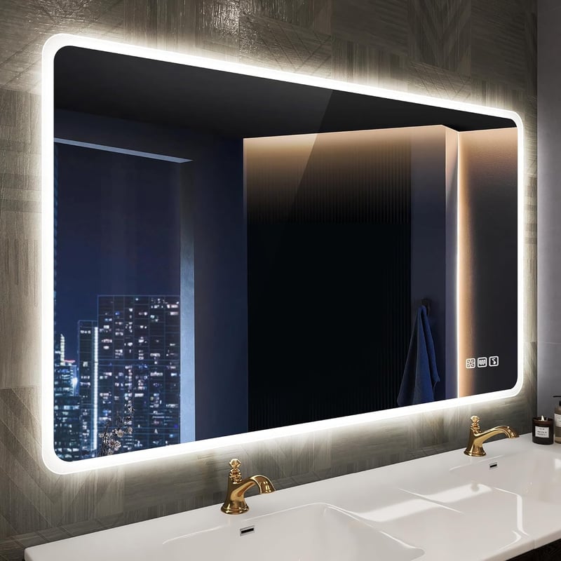 STARLEAD Fürdőszobai Tükör 100x70 cm - Bluetooth Hangszóróval, Páramentesítő, Fényerőszabályzó, 3 Színhőmérséklet, Edzett Üveg, Vízálló IP44