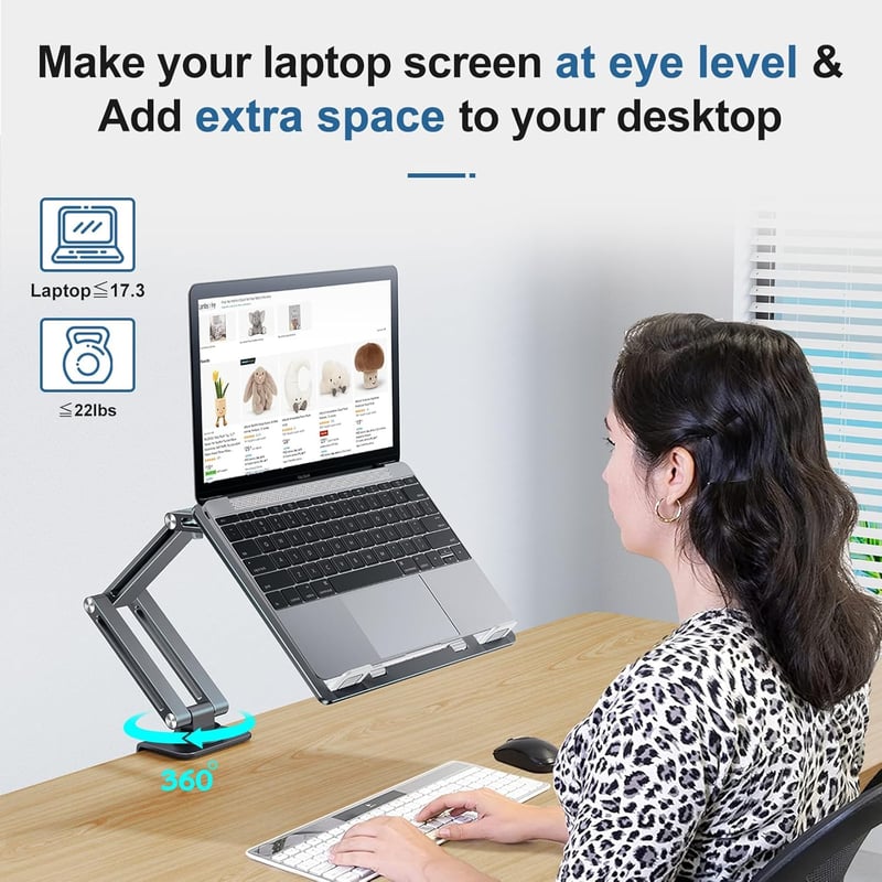 nediea Alumínium Laptop Tartó Asztalra - 360° Forgatható, Állítható, Összecsukható Állvány 10-16 Colos Laptopokhoz és Tabletekhez