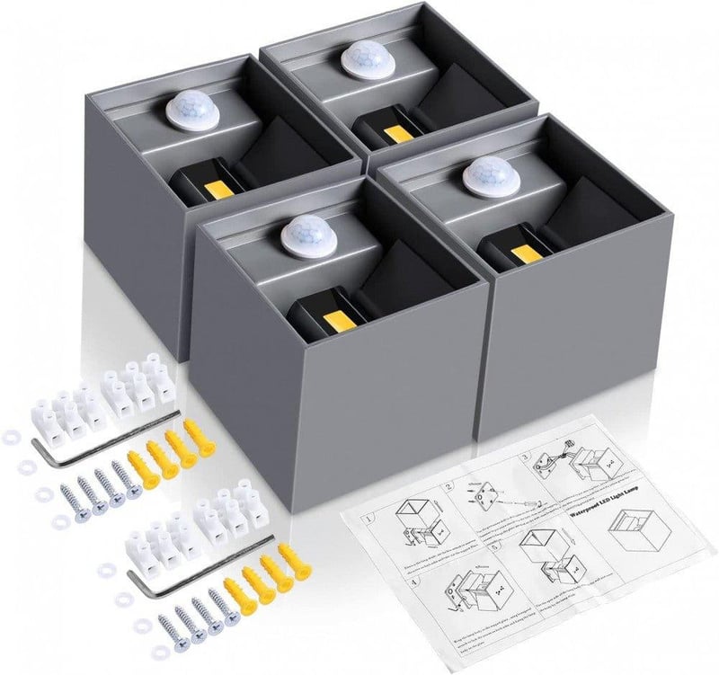 Ledmo LED Premium fali lámpa mozgásérzékelővel szürke IP65 vízálló 4 db-os csomag