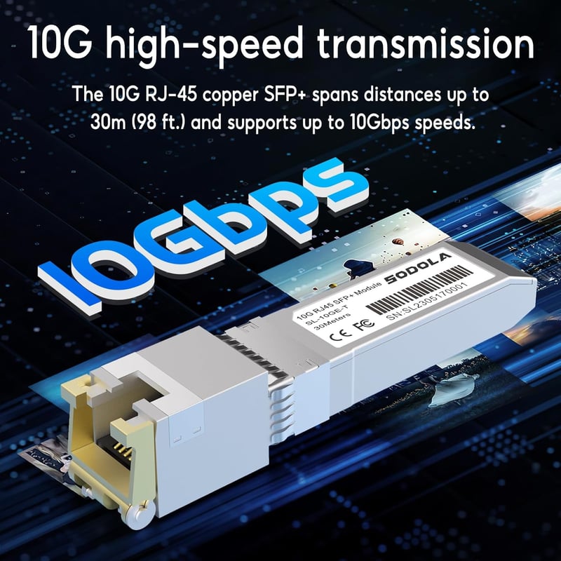 SODOLA 10GBase-T RJ45 SFP+ Modul - 30m Hatótávolságú Réz Ethernet Transceiver