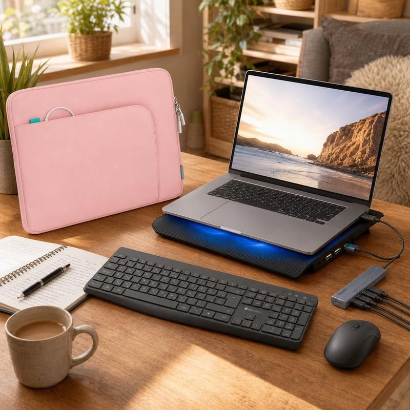 Pachet Laptop Kolis: 1x husă 16" + tastatură/mouse QWERTZ + hub USB 3.0 4 porturi + cooler laptop