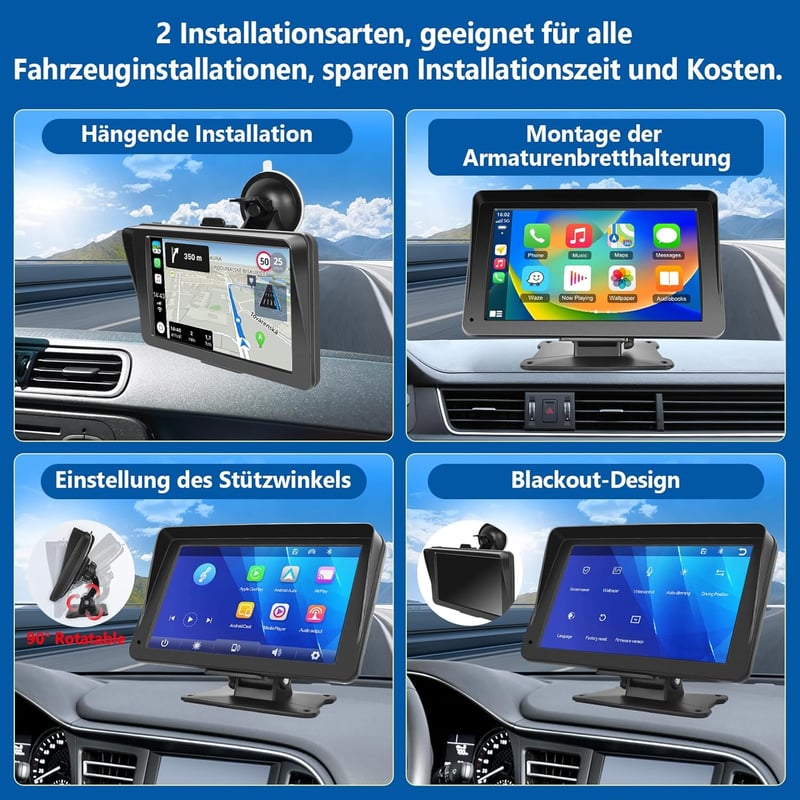 Podofo 7" Vezeték Nélküli Autórádió - Érintőképernyős, Bluetooth, Apple CarPlay, Android Auto, Airplay, FM Adó, Tükrözés Funkcióval