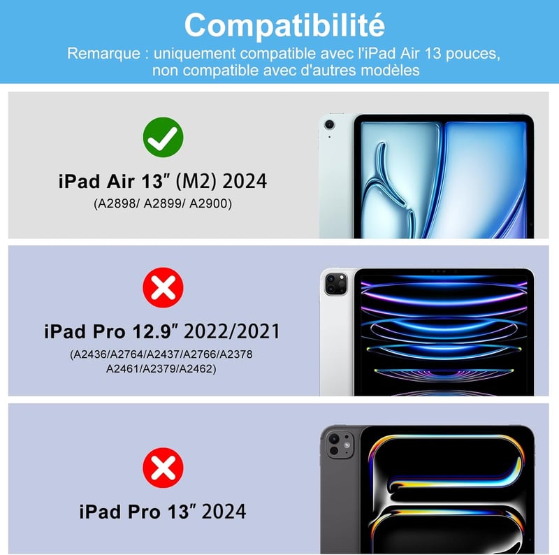 FARYODI iPad Air 13" (M2) 2024 Védőtok Levehető Bluetooth Billentyűzettel, Francia AZERTY Kiosztás, Beépített Apple Pencil Tartóval, Világos