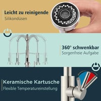 FORIOUS magasívű, kihúzható fejes konyhai csaptelep, kétfunkciós, rozsdamentes acél 7