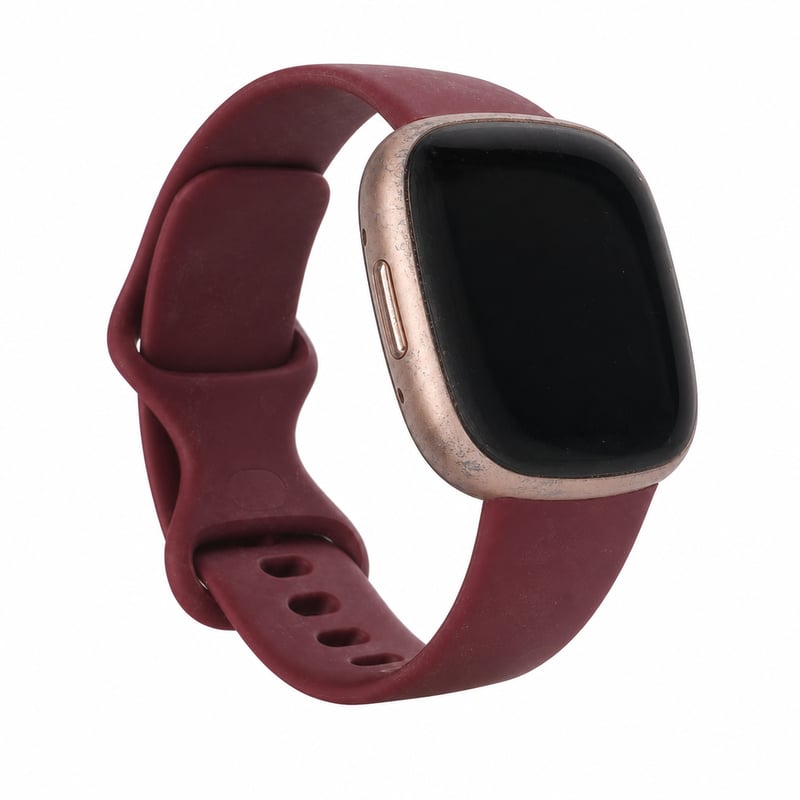 Fitbit Versa 4 pametni sat s malinasto crvenim silikonskim remenom i kućištem od ružičasto-zlatnog aluminija — Vidljivi tragovi korištenja i ogrebotine (stanje: vidi 2. sliku)