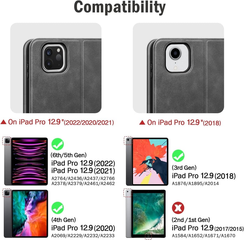 AUAUA iPad Pro 12.9 Tok 2018-2022 Modellekhez (3/4/5/6. Generáció) - PU Bőr Védőtok Apple Pencil Tartóval, Automatikus Alvás/Ébresztés Funkc
