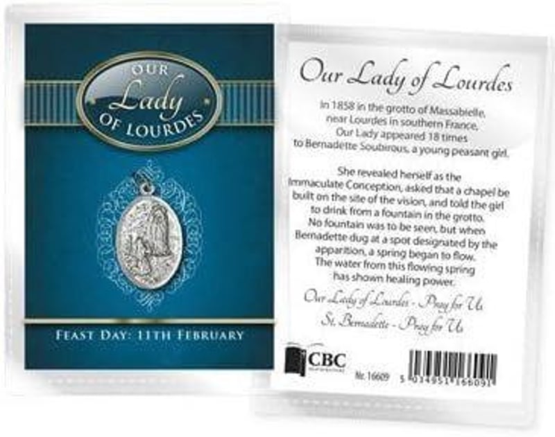 Kék Lourdesi Szűz Medál Lánccal - Rosarybeads4u 20mm-es Újracsomagolt