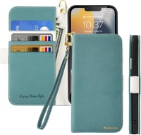 iPhone 13 Kék-Zöld Bőrhatású Mágneses Pénztárcatokja Kártyatartóval 1