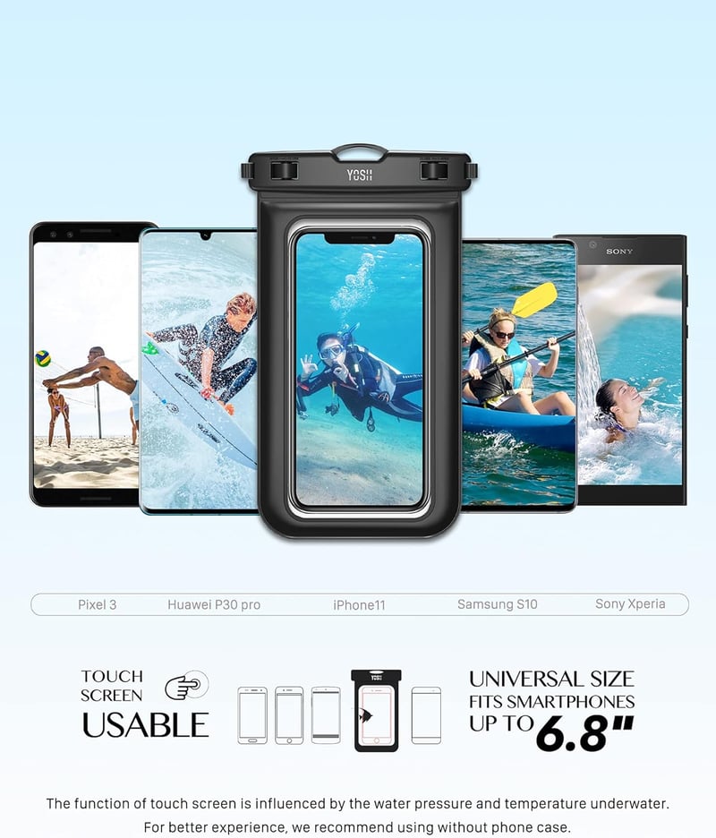 YOSH Vízálló Telefontok 6,8" - iPhone, Samsung, Xiaomi Kompatibilis (2db, Fekete)