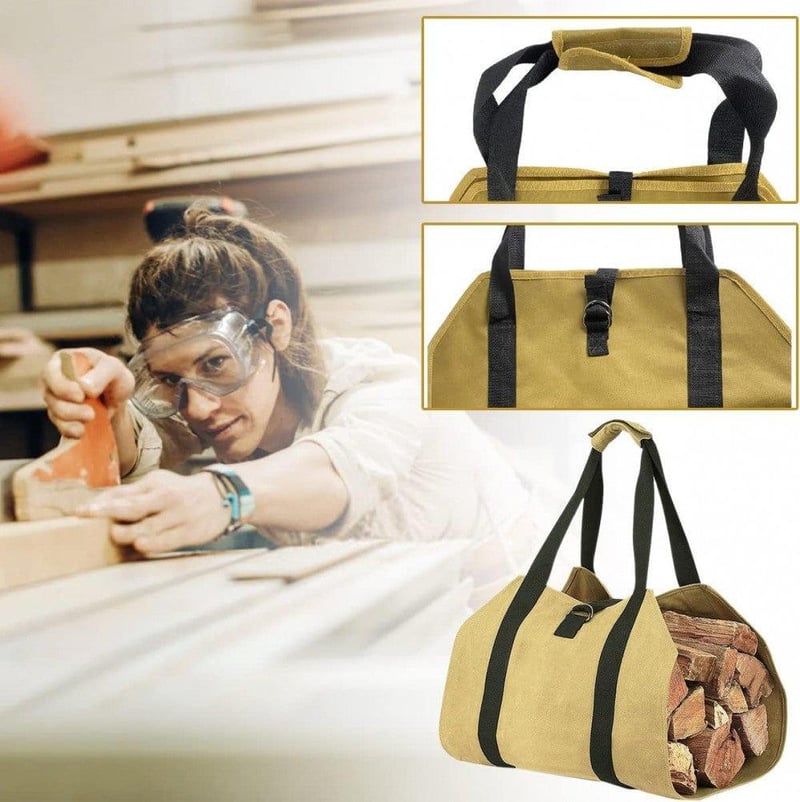 Sac impermeabil XXL pentru lemne de foc, 2 buc. genți de transport pliabile, kaki, pentru șemineu, 98x45 cm