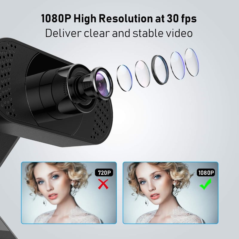 Wansview Full HD Webkamera Mikrofonnal - USB 2.0 Plug and Play Laptop és PC Kamera Automatikus Fénykorrekció