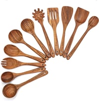 BOKALAKA 11 részes fa konyhai eszközkészlet - Főzéshez, sütéshez használható fa spatulák és fakanalak - Természetes faanyagú konyhai kelléke 1