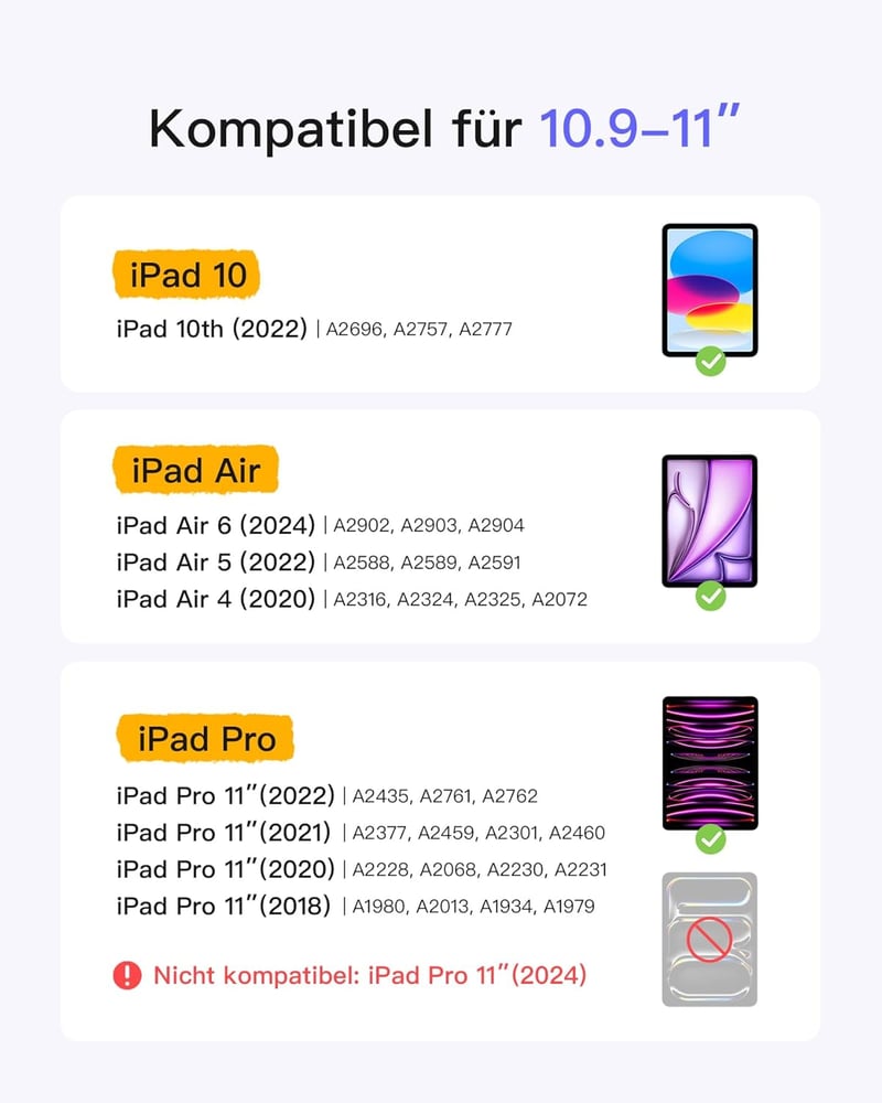Inateck ultrakönnyű iPad billentyűzetes tok - 10. gen, Air 5/4, Pro 11 - QWERTZ