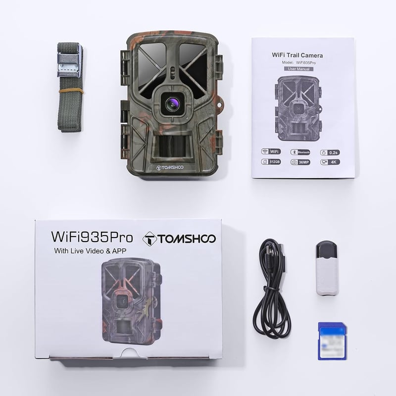 TOMSHOO 36MP 4K WiFi vadkamera, 120° érzékelő, éjjellátó, vízálló, 32GB SD kártyával