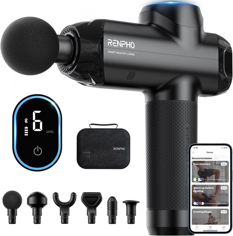 RENPHO Bluetooth Masszázspisztoly Applikációval, 2500mAh Akkumulátorral