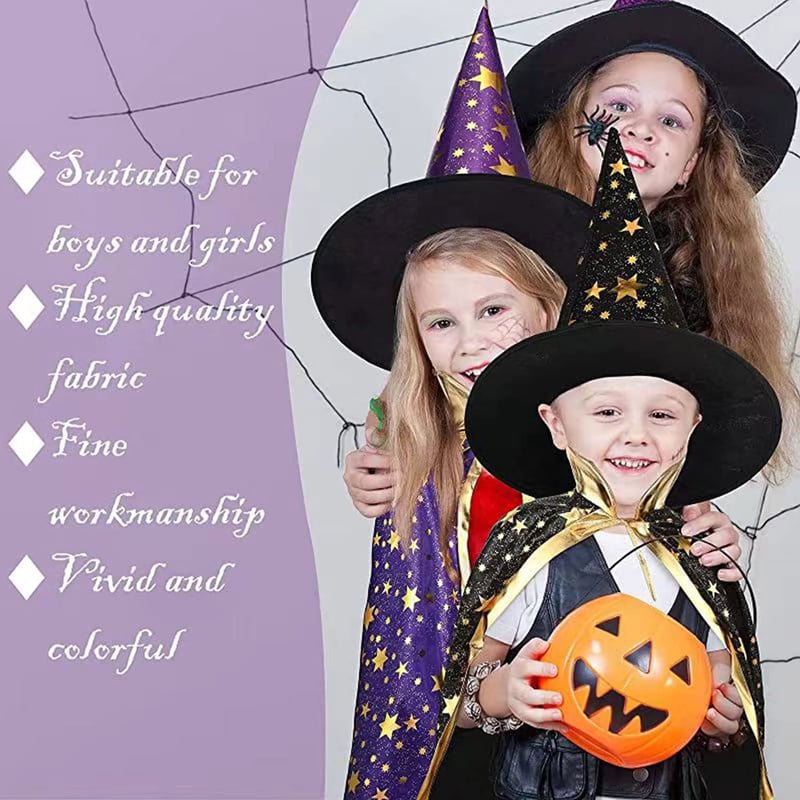 Gyerek Varázsló Köpeny Kalappal - Halloween Boszorkány Jelmez