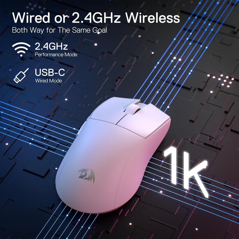 Redragon M916 Vezeték Nélküli Gamer Egér, 49g Ultrakönnyű, 8000 DPI, Ergonomikus Kialakítás, Programozható Gombok, Redragon M916 Vezeték Nélküli Gamer Egér, 49g Ultrakönnyű, 8000 DPI, Ergonomikus Kialakítás, Programozható Gombok, Fehér