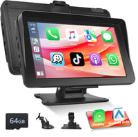 Podofo 7" Hordozható Autórádió - Apple CarPlay/Android Auto Támogatás, Bluetooth, IPS Érintőkijelző, FM, AUX, Tükrözés + 64GB TF Kártya 1