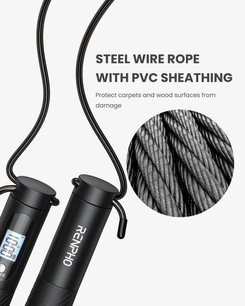 RENPHO Okos Ugrókötél Számláló Funkcióval, Állítható Fitness Kötél App Elemzéssel - Cordless Ball - Black