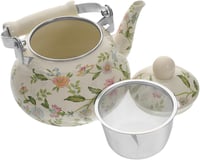 BESTonZON Vintage Teáskanna - Fehér Zománcozott Vízforraló Indukciós Főzőlapra - Retro Stílusú Hordozható Teafőző 730g 1