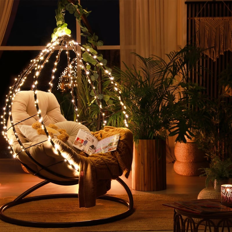 Napelemes kültéri fényfüzér, 2x17m, 150 LED, meleg fehér, vízálló, 8 üzemmód