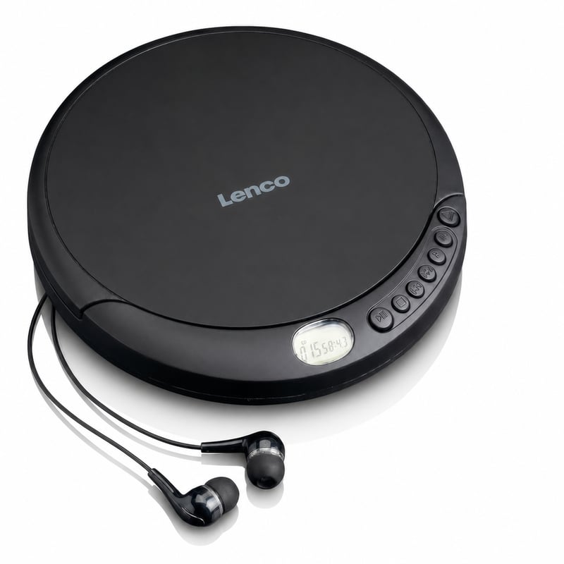 Player CD portabil Lenco CD-010 cu căști și cablu de încărcare USB - negru — fără cablu de încărcare (stare: vezi a 2-a fotografie)