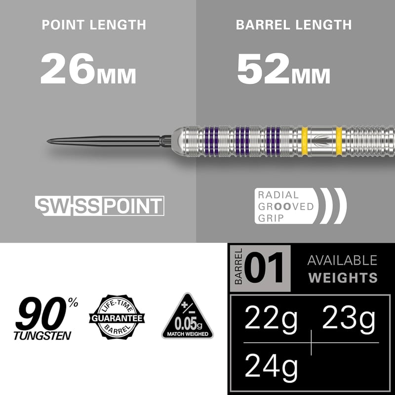 Target Luke Littler "The Nuke" 90% volfrám nyilas darts készlet, 22g, Swiss Point rendszerrel