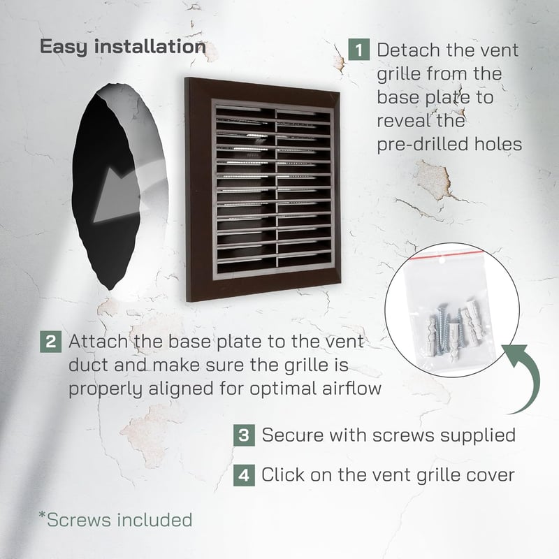 Vent Systems 100mm Kültéri Szellőzőrács 2db - Fürdőszobai Elszívó Fedél - Rovar, Madár és Rágcsálóvédelem - Barna Műanyag Szellőzőnyílás 10c