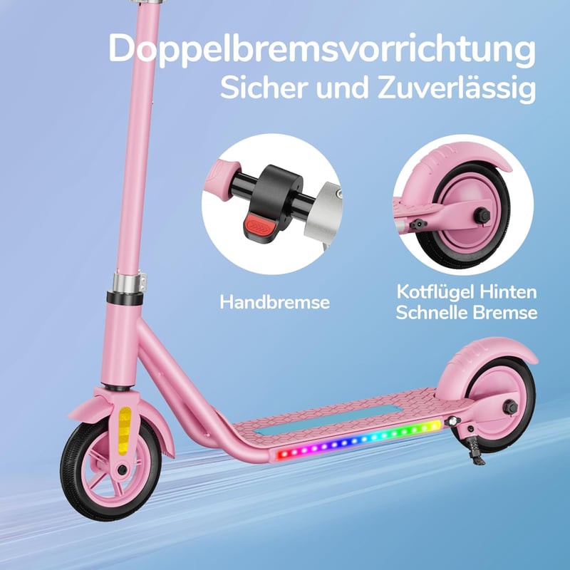 Escroll elektromos roller gyerekeknek 6+ - LED, Bluetooth, állítható magasság