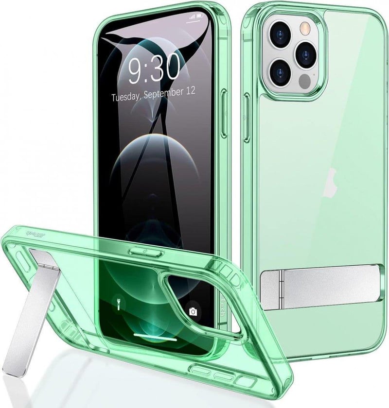 Apple iPhone 12 Pro Max Zöld Áttetsző Szilikon Tok Beépített Állvánnyal