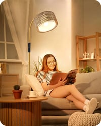 EDISHINE Ívelt Állólámpa Nappalihoz - Távirányítós, Fényerőszabályozós, Kötélfonott Lámpaernyővel, Forgatható Fejjel, 9W LED Izzóval, Arany 5