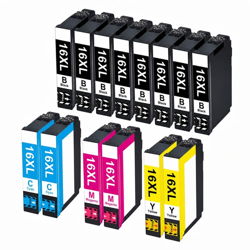 Balenie atramentových kaziet Jettruemedia 16XL kompatibilné s Epson 16 XL — balenie obsahuje 9/8 ks čiernych atramentových kaziet (stav: pozri 2. obrázok)