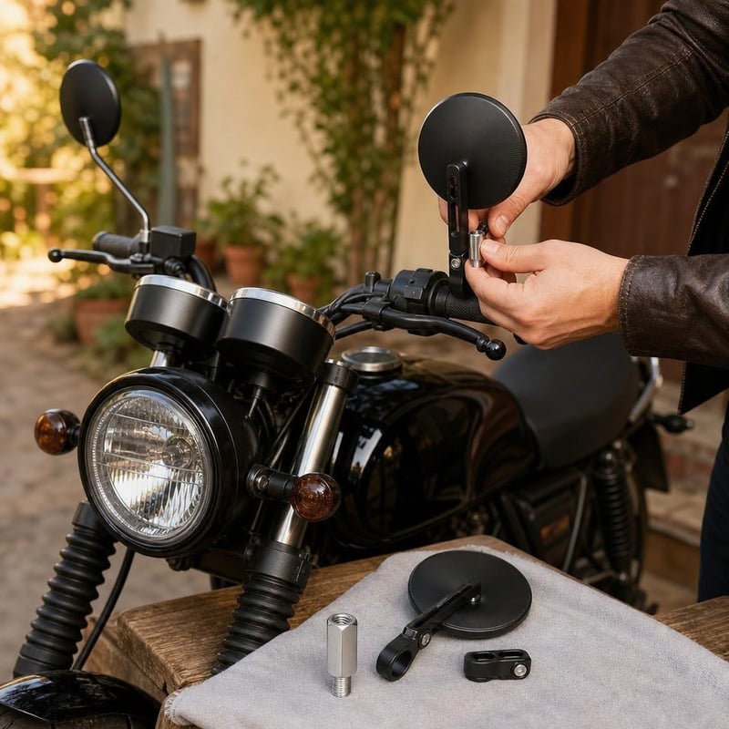 Tükörpótló motoros csomag: 2 db M10 tüköradapter + 2 db 360°-os motorkerékpár-tükör