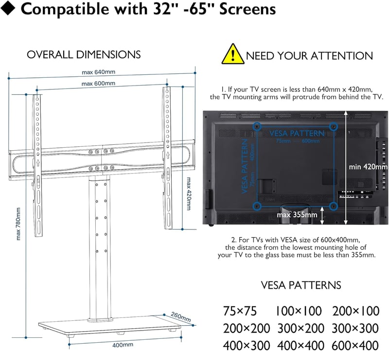 BONTEC LCD LED TV állvány üveglap tartó konzol, fekete televízióhoz