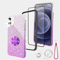 iPhone 12 Mini Lila Glitteres Gyűrűs Tok - Csillogó Lányos Szilikon Védőtok 1