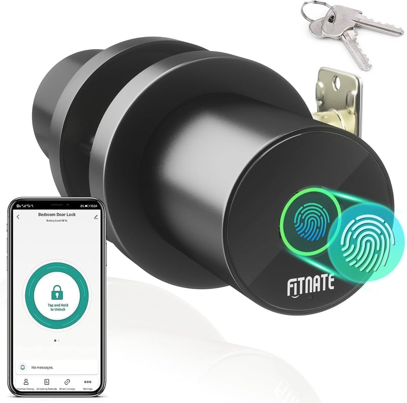 FITNATE Ujjlenyomat-olvasós Ajtókilincs, Okos Biometrikus Zár Applikációs Vezérléssel, Fekete, Hálószobába, Otthonba, Irodába