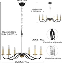 MRHYSWD Arany-Fekete Csillár 6 Izzóval - Modern Vintage Függőlámpa Állítható Magassággal Nappaliba, Konyhába, Étkezőbe, Hálószobába 6