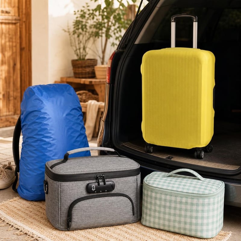 Travel Shield set: 1x navlaka za kofer + 1x torbica protiv mirisa + 1x kabanica za ruksak + 1x kozmetička torbica