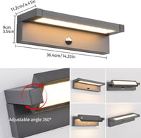 KUKAK 36W LED Kültéri Fali Lámpa Mozgásérzékelővel - IP65 Vízálló, 3000K Meleg Fehér, 350° Forgatható Panel, Alumínium, Kert, Terasz Világít 3
