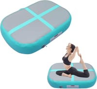 PPXIA Felfújható Tornaszőnyeg 100x60x10cm - Gimnasztikai Légmatrac Edzőblokk Kézi Fogantyúkkal - Mentazöld PVC Sportmatrac Pumpával - 100 x 60 x 20cm, Mint green 1