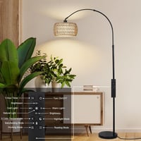 Lampadar Curbat Rayofly cu Abajur din Rattan - Lampă de Podea Vintage Boho cu Telecomandă, Bec LED, Control prin Aplicație, Dimmer 6