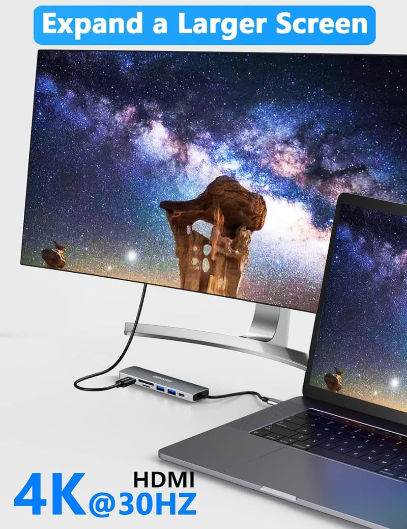 ZESKRIS 7-in-1 USB-C Hub Adapter Ethernet, 100W PD, 4K HDMI, USB 3.0, TF/SD/microSD Kártyaolvasó - MacBook, iPad Pro, Switch Kompatibilis