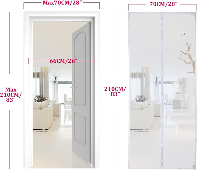 Apalus Mágneses Szúnyogháló Ajtóra 70x210 cm - Erkély, Pince és Teraszajtókra, Egyszerű Ragasztós Felszerelés, Fúrás Nélkül