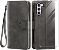 Samsung Galaxy S23+ Prémium Bőrtok Üvegvédővel és Kártyatartóval - Fekete 1