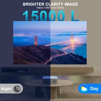 AKATUO 4K Támogatott Hordozható Projektor, Natív 1080P Felbontás, 15000L Fényerő, 5G WiFi, Bluetooth 5.2, 50% Zoom, Otthoni Mozi és Kültéri  4
