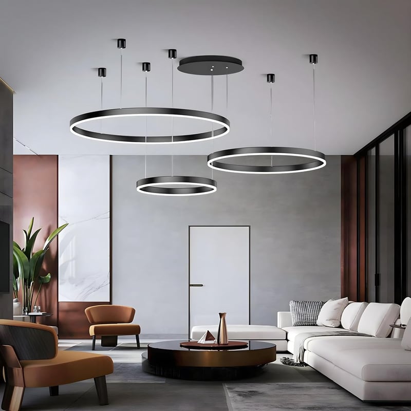 YYUTLUO Modern LED Csillár - 3 Fekete-Arany Gyűrű (40+60+80cm), 90W, Távirányítható, Fényerőszabályozható Mennyezeti Függőlámpa Nappaliba